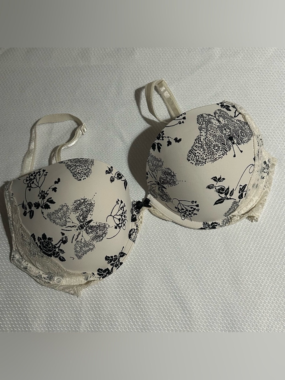 Victoria's Secret Cream Bra with Black Floral Print